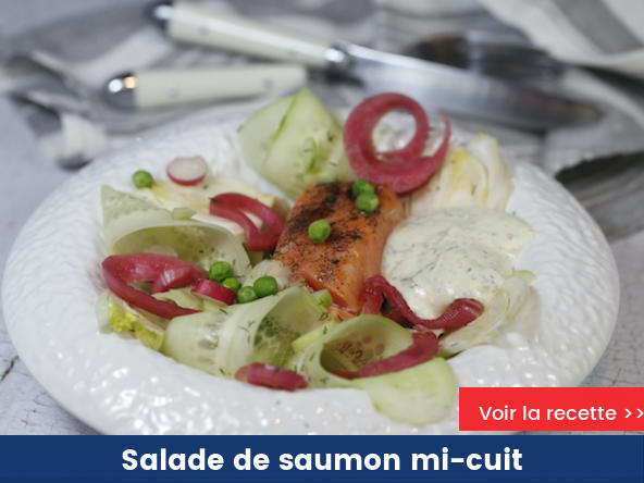 Salade de saumon mi cuit aux légumes croquants
